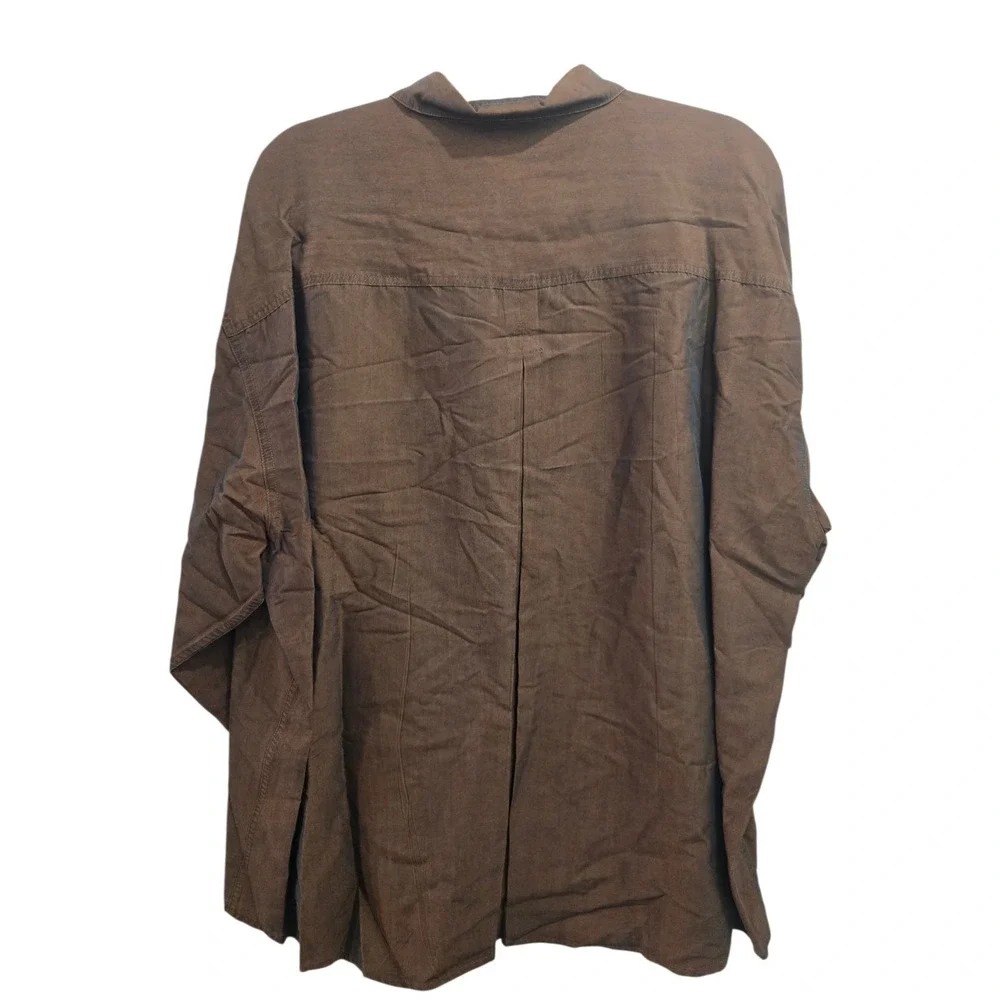 Untied Mens 2XL‎ Brown Sueded Button Up Shirt Long Sleeve Rayon Blend Workwear